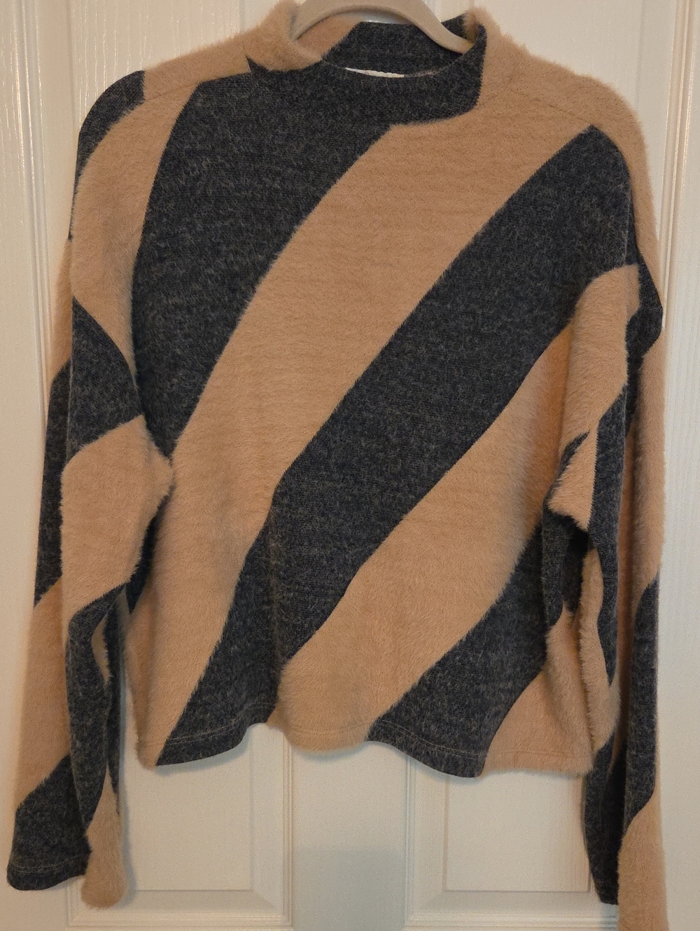 Anthropologie Maeve Diagonal Stripe Mock Neck Sweater
